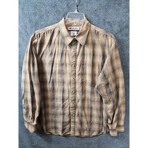 Columbia Sportswear Shirt Mens Med Beige Plaid Long Sleeve Button Up Outdoor